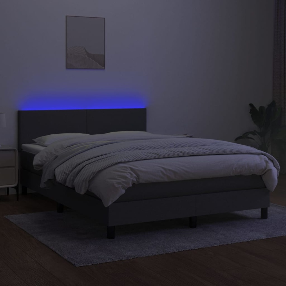 Pat cu arcuri, saltea și LED, gri închis, 140x190 cm, textil - 3 | YEO