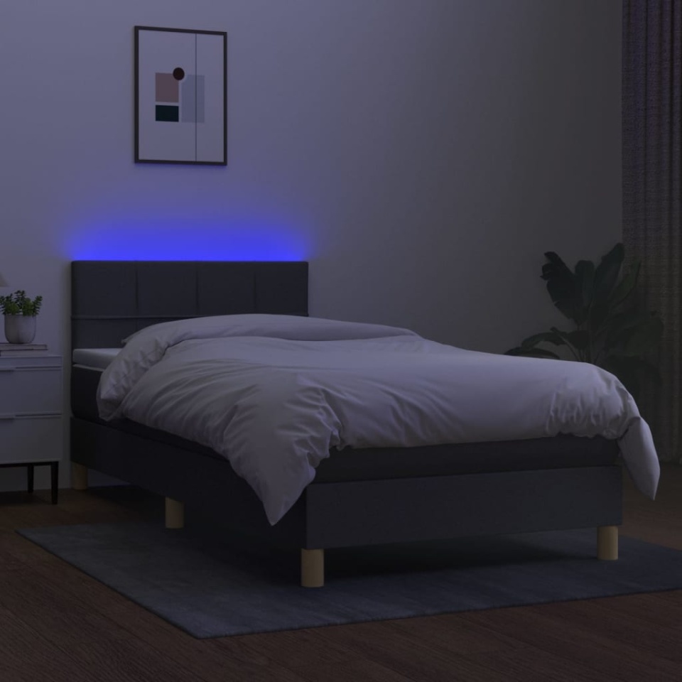 Pat cu arcuri, saltea și LED, gri închis, 80x200 cm, textil - 3 | YEO