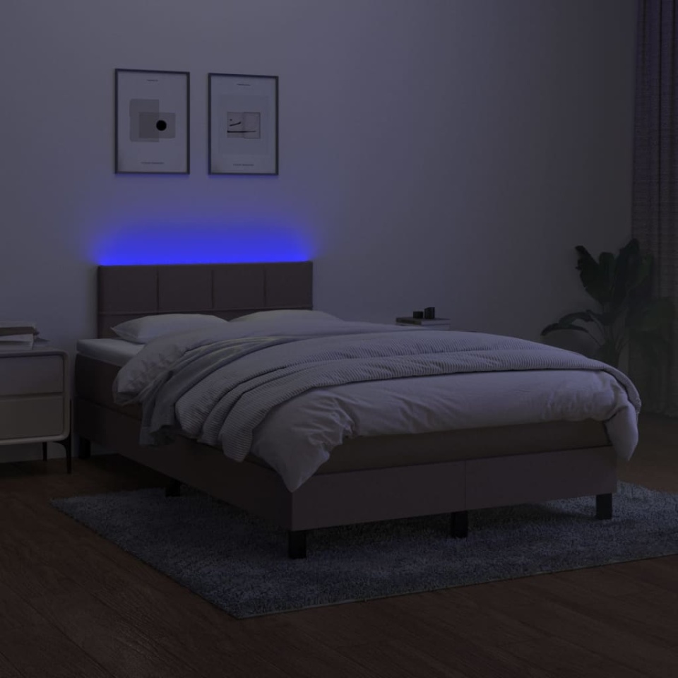 Pat cu arcuri, saltea și LED, gri taupe, 120x200 cm, textil - 3 | YEO