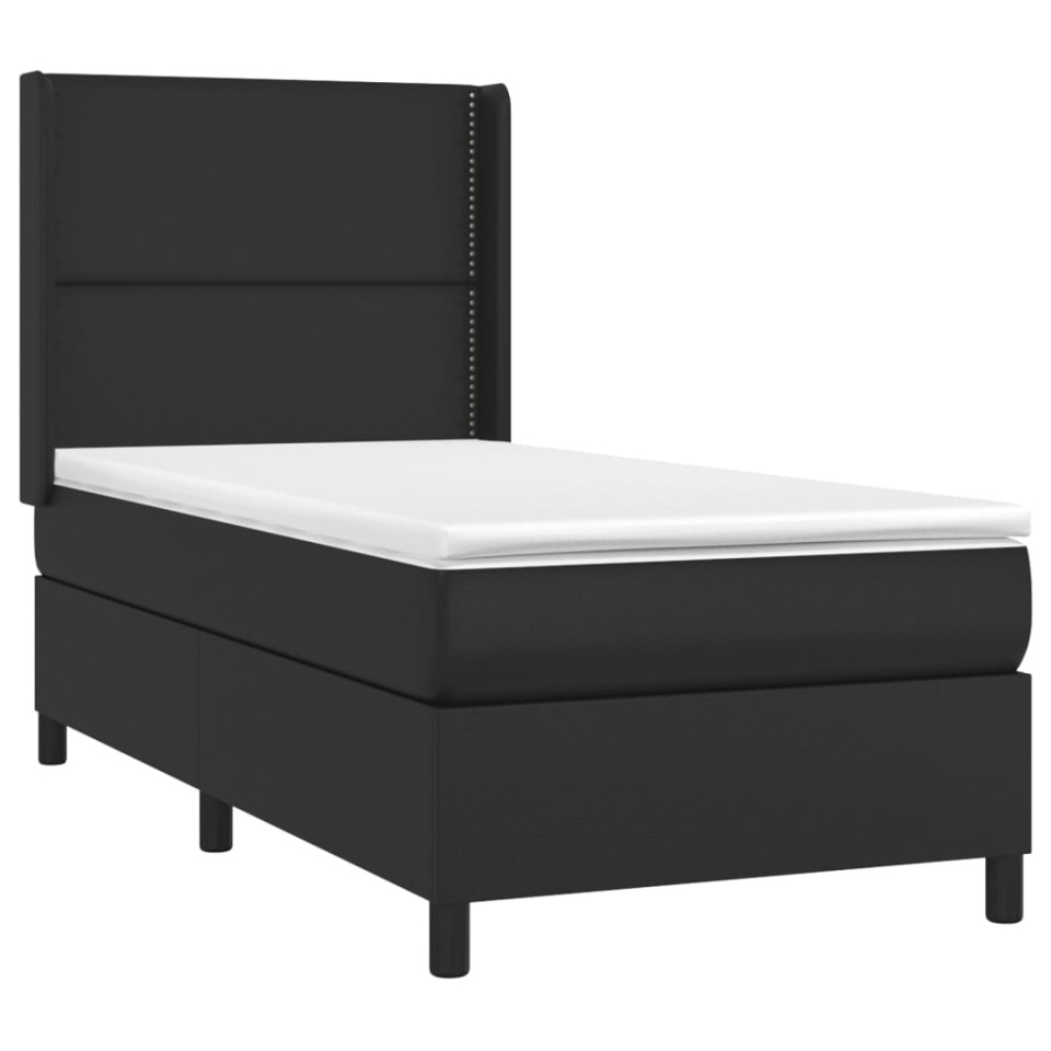 Pat cu arcuri, saltea și LED, negru, 100x200cm, piele ecologică - 3 | YEO