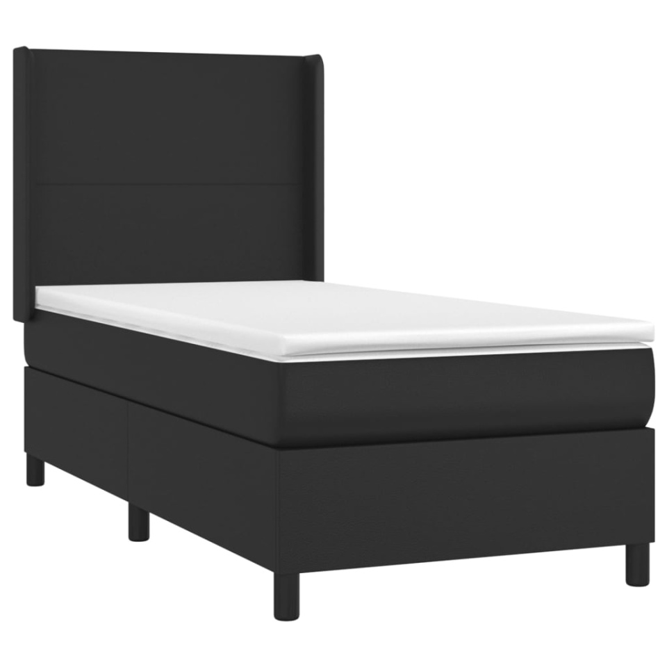 Pat cu arcuri, saltea și LED, negru, 100x200cm, piele ecologică - 3 | YEO