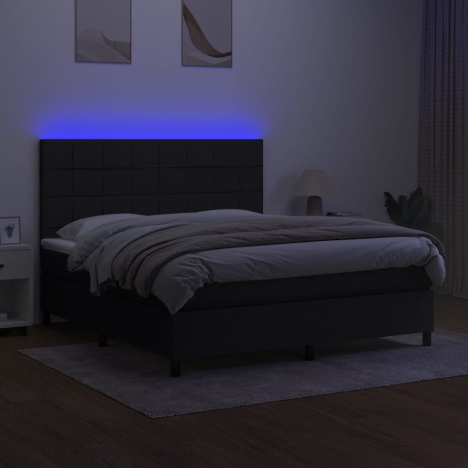Pat cu arcuri, saltea și LED, negru, 180x200 cm, textil - 3 | YEO