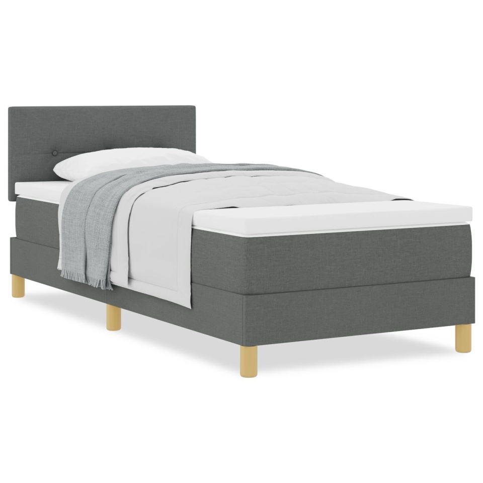 Pat cu Arcuri și Saltea Gri Întunecat 90x200 cm Țesătură - 3 | YEO