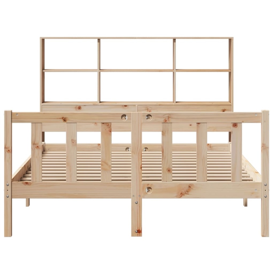Pat cu bibliotecă fără saltea, 140x190 cm, lemn masiv de pin - 3 | YEO