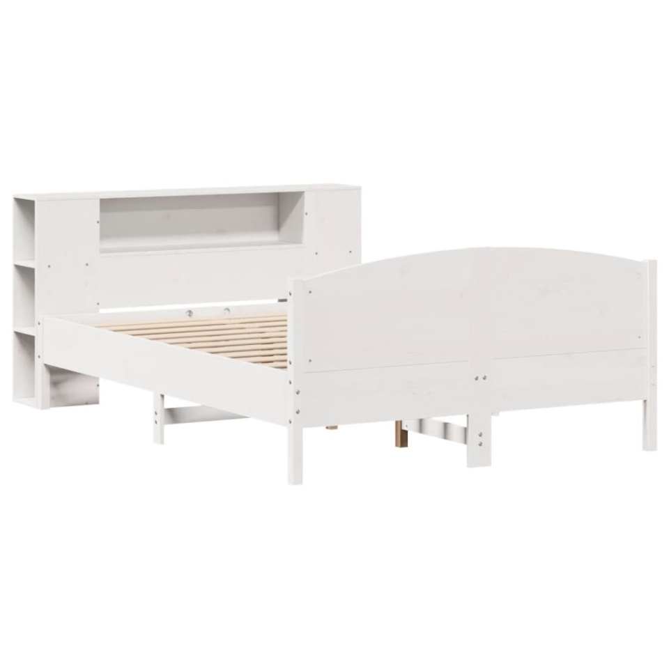 Pat cu bibliotecă fără saltea, alb, 140x200 cm, lemn masiv pin - 2 | YEO