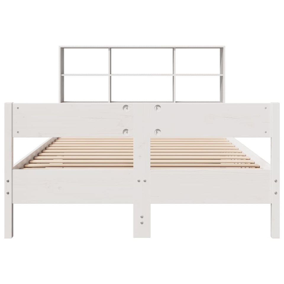 Pat cu bibliotecă fără saltea, alb, 160x200 cm, lemn masiv pin - 3 | YEO