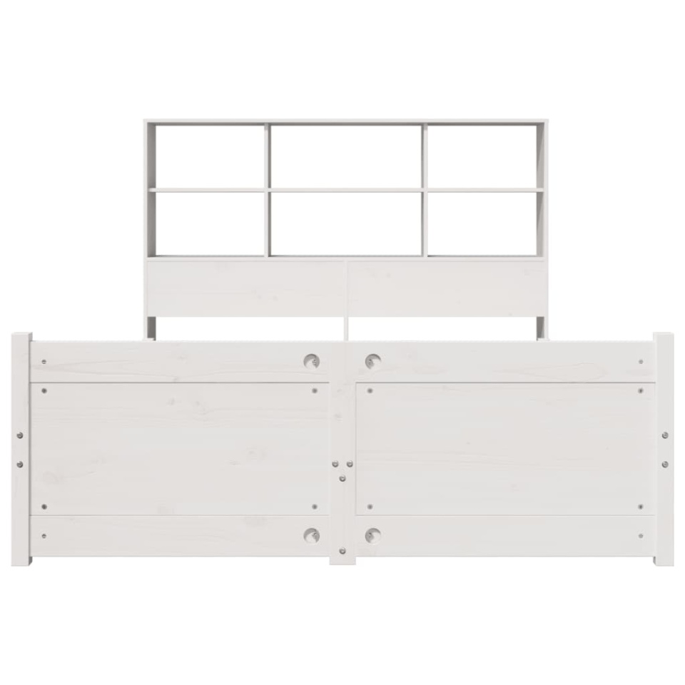 Pat cu bibliotecă fără saltea, alb, 160x200 cm, lemn masiv pin - 3 | YEO