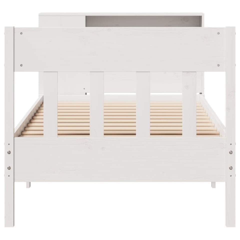 Pat cu bibliotecă fără saltea, alb, 75x190 cm, lemn masiv pin - 3 | YEO