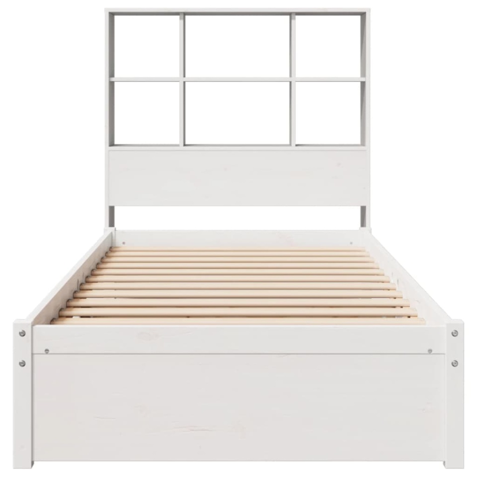 Pat cu bibliotecă fără saltea, alb, 90x190 cm, lemn masiv pin - 3 | YEO