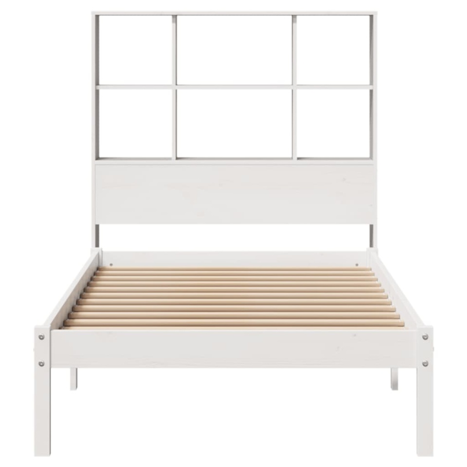 Pat cu bibliotecă fără saltea, alb, 90x190 cm, lemn masiv pin - 3 | YEO
