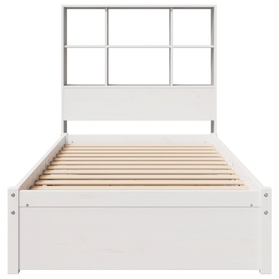 Pat cu bibliotecă fără saltea, alb, 90x200 cm, lemn masiv pin - 3 | YEO