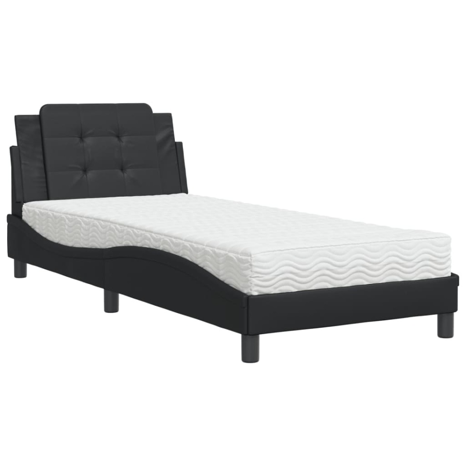 Pat cu saltea, negru, 100x200 cm, piele ecologică - 1 | YEO