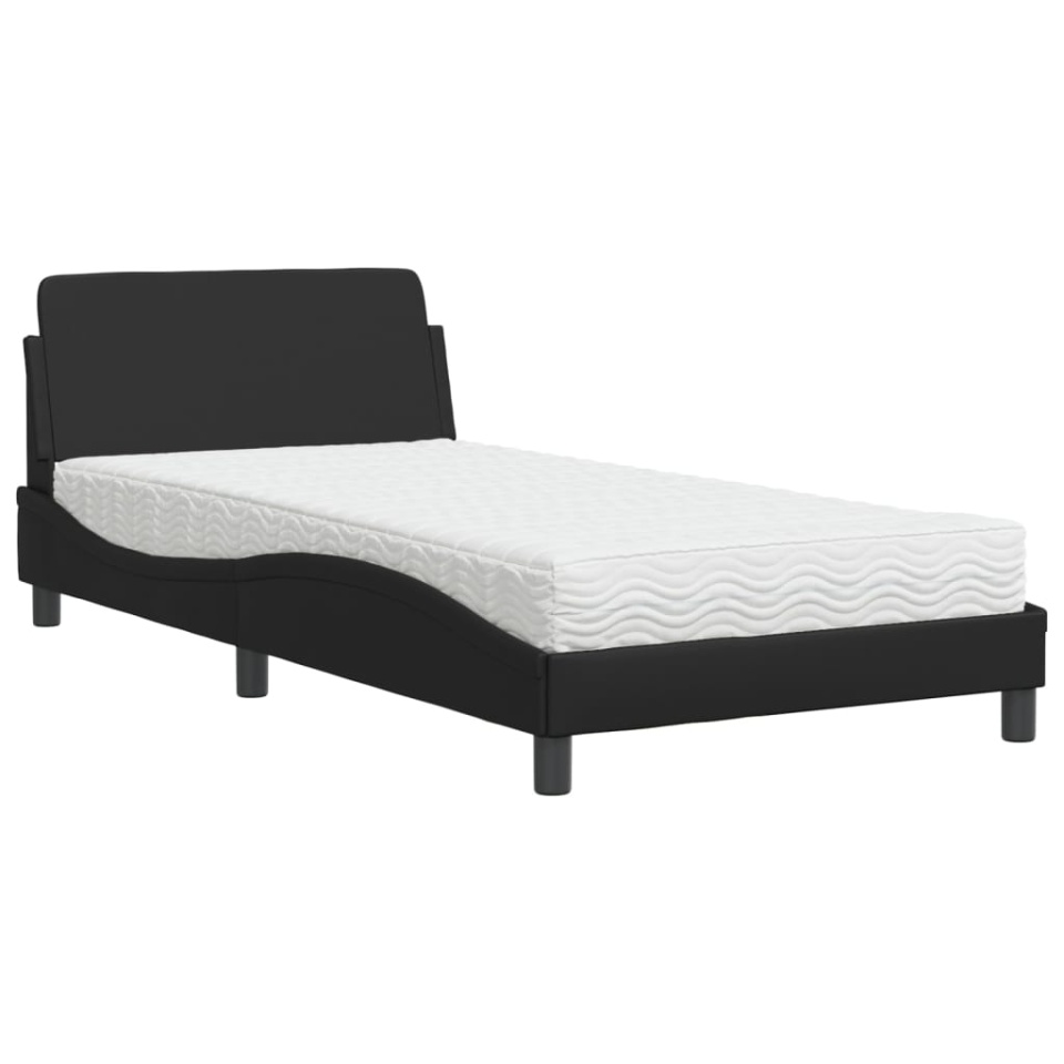 Pat cu saltea, negru, 100x200 cm, piele ecologică - 1 | YEO