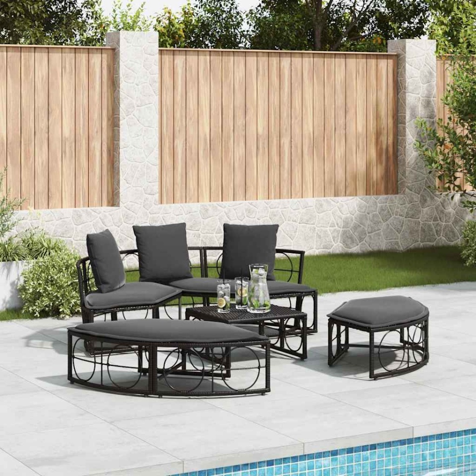 Pat de lounge pentru exterior fără baldachin Poly Rattan negru - 2 | YEO