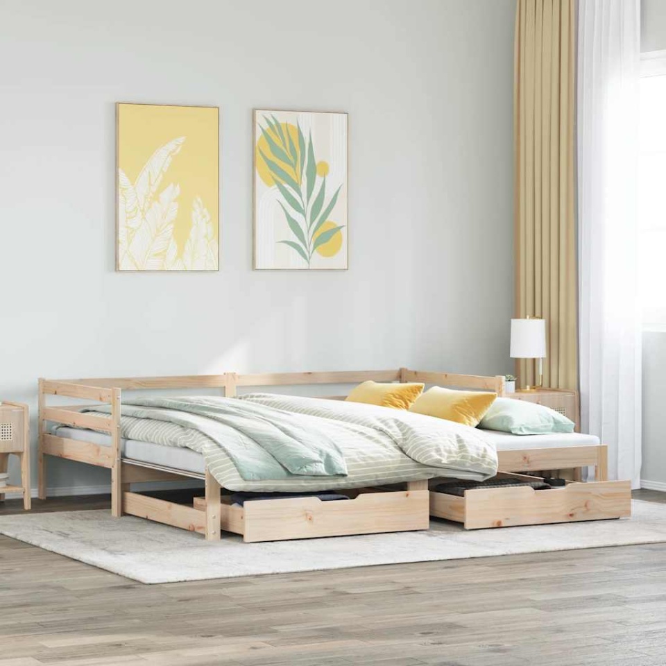 Pat de zi cu extensie și sertare fără saltea, 90x190 cm