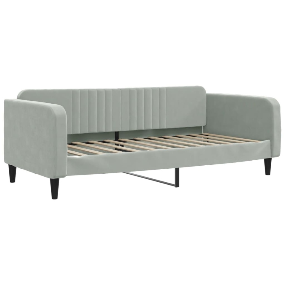 Pat de zi cu saltea, gri deschis, 90x200 cm, catifea - 2 | YEO