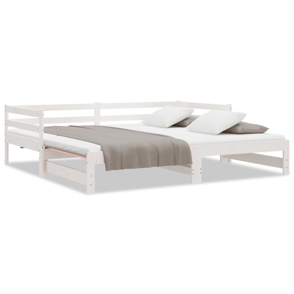 Pat extensibil de zi, alb, 2x(90x200) cm, lemn masiv de pin - 1 | YEO