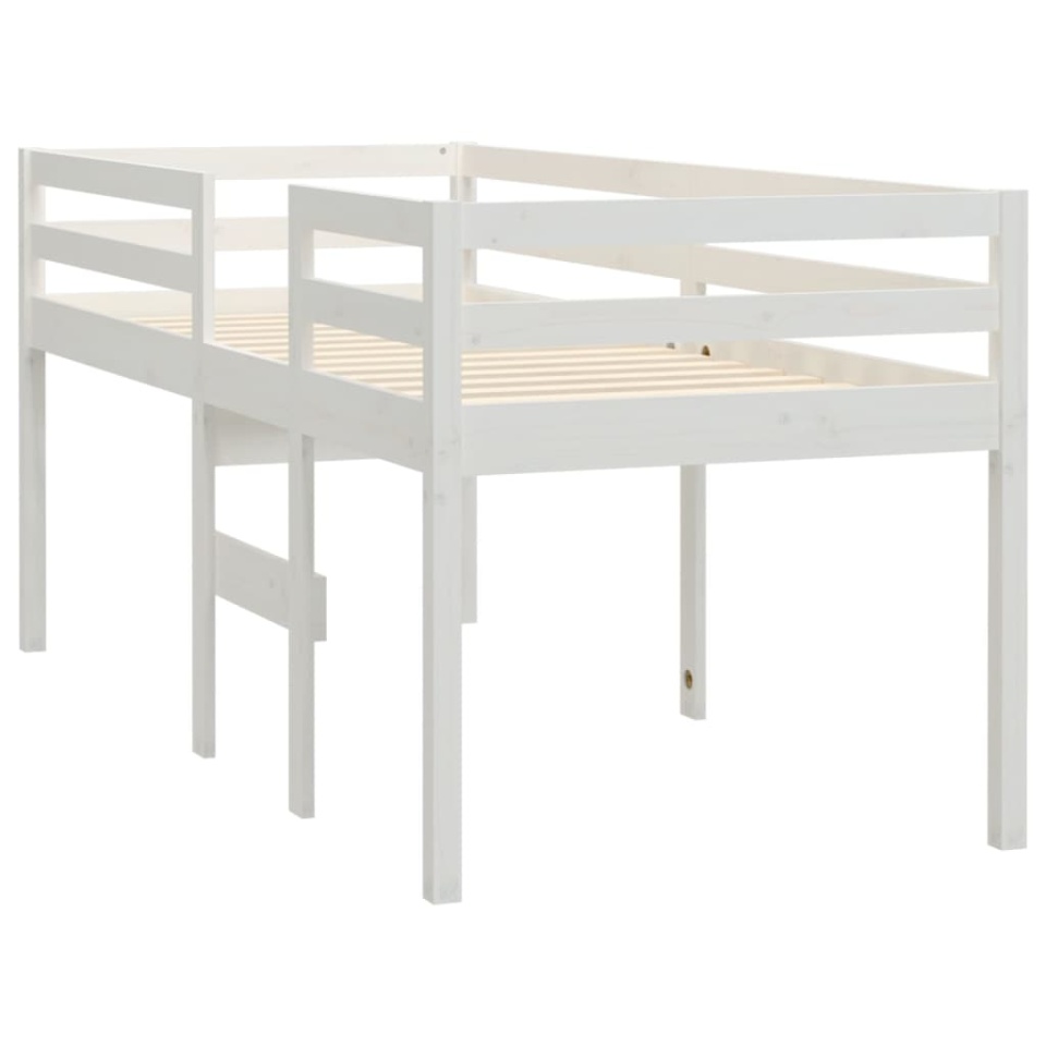Pat înalt de dormitor, alb, 90x200 cm, lemn masiv de pin - 3 | YEO