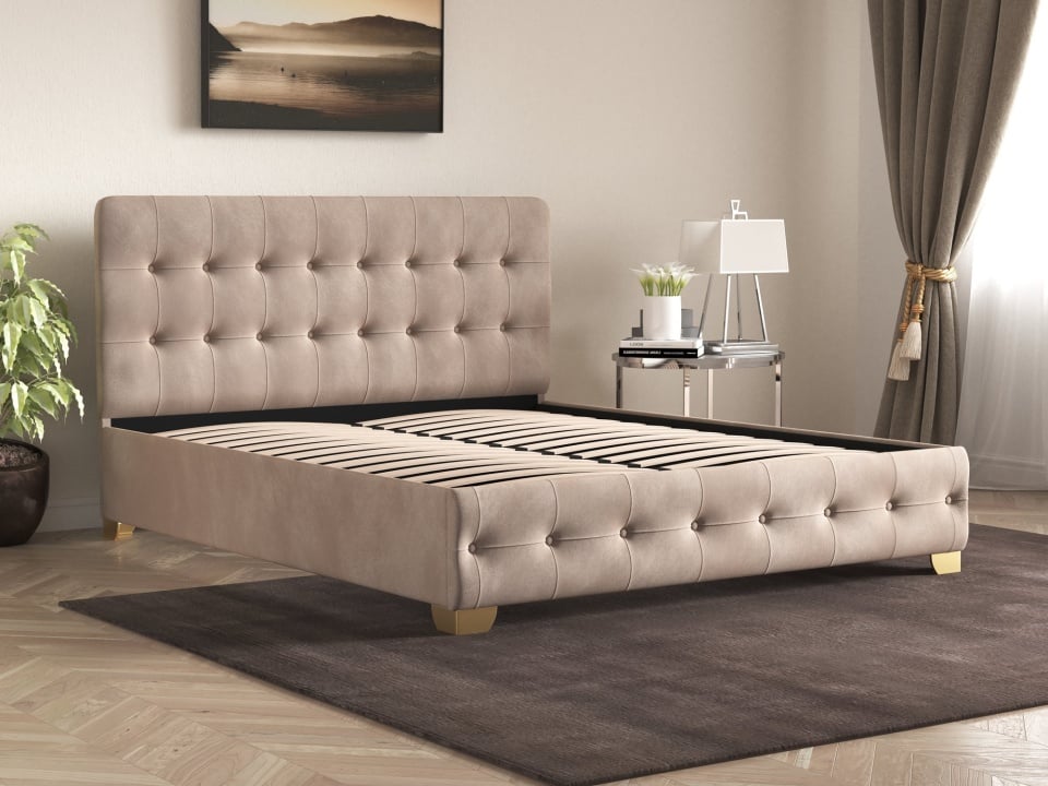 Pat Napoli tapitat, 160x200 cm, culoare cappuccino, somiera metalica - 3 | YEO