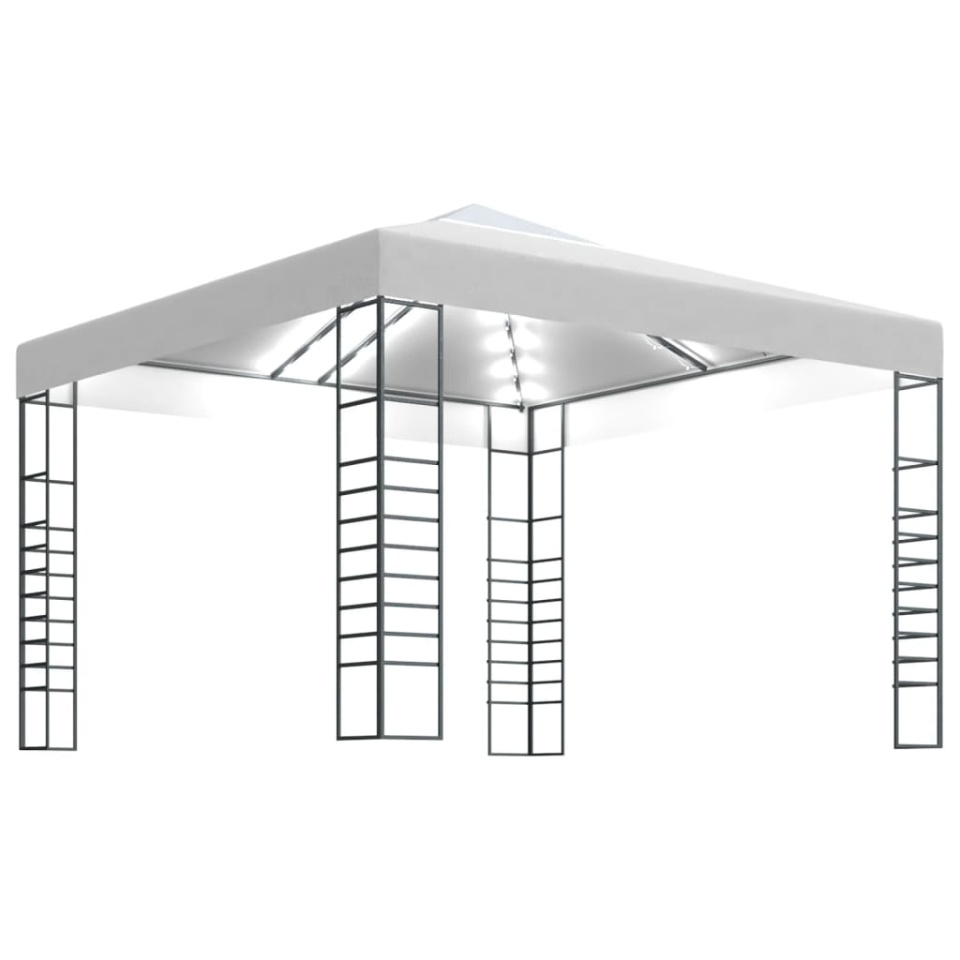 Pavilion de grădină cu șiruri de lumini LED, alb, 3x3 m - 1 | YEO