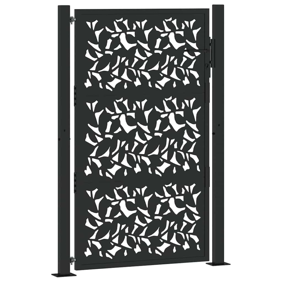 Poarta de gradina neagra 105x155 cm Design cu frunze de otel - 1 | YEO