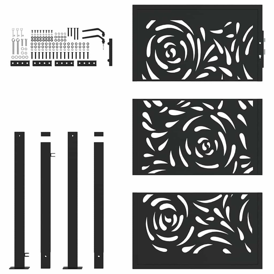 Poarta de gradina neagra 105x155 cm design flacara din otel - 3 | YEO
