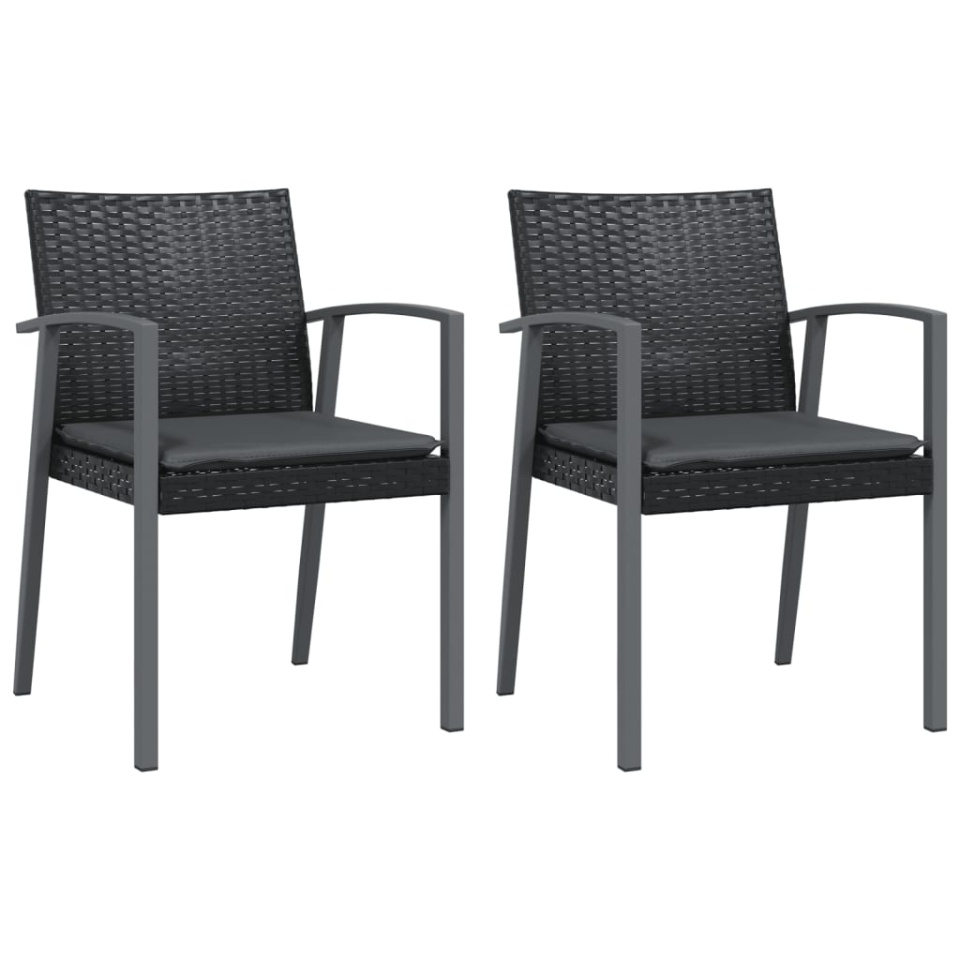 Scaune de grădină cu perne 2 buc. negru 56,5x57x83 cm poliratan - 1 | YEO