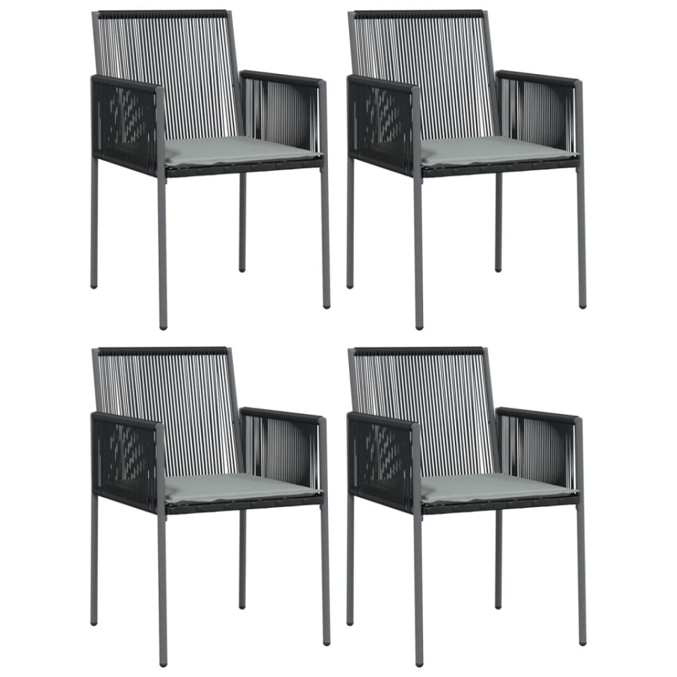 Scaune grădină cu perne 4 buc. negru 54x60,5x83,5 cm poliratan - 1 | YEO