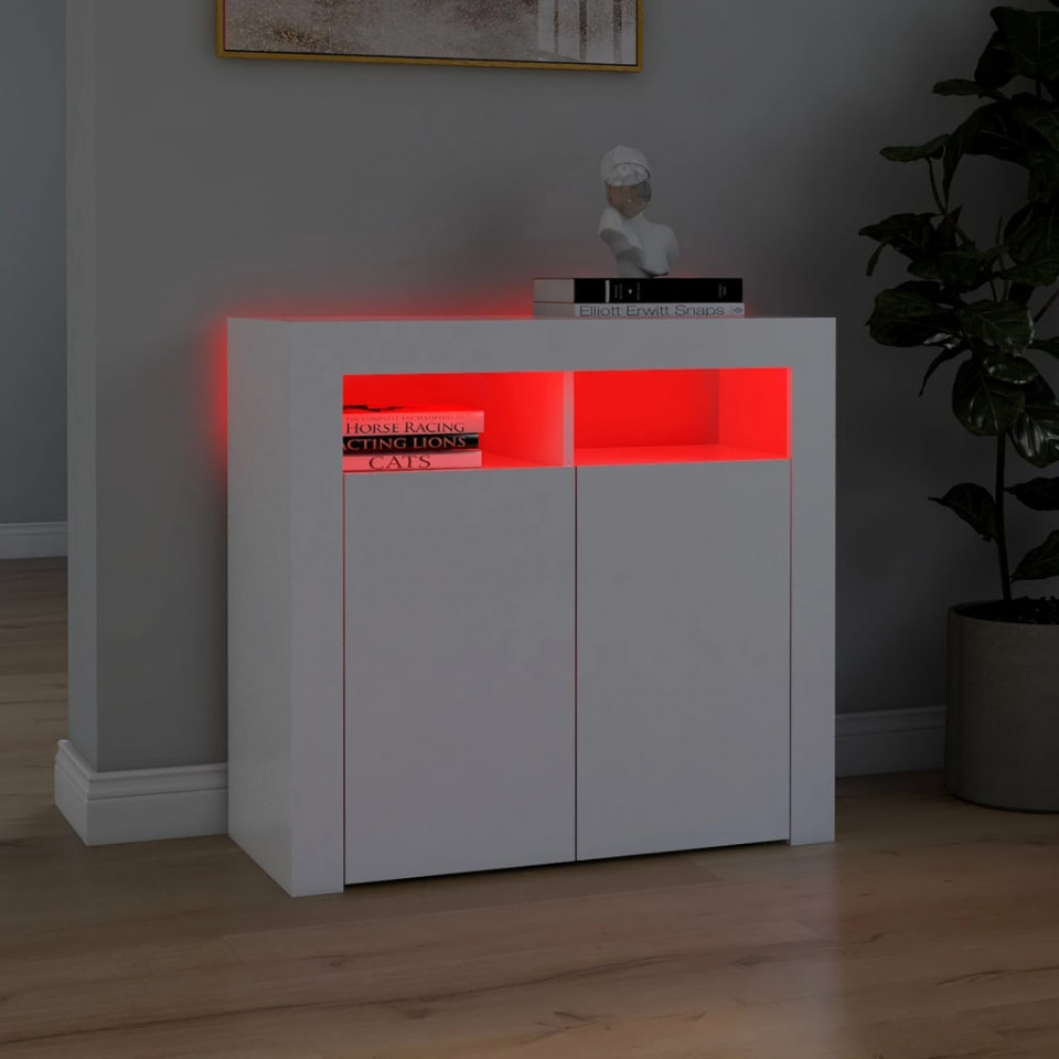 Servantă cu lumini LED, alb, 80x35x75 cm - 2 | YEO
