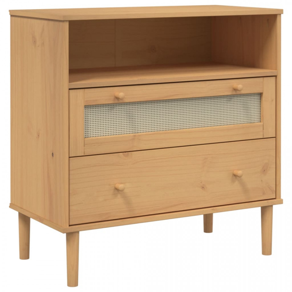 Servantă SENJA, aspect ratan maro, 80x40x80 cm, lemn masiv pin - 1 | YEO