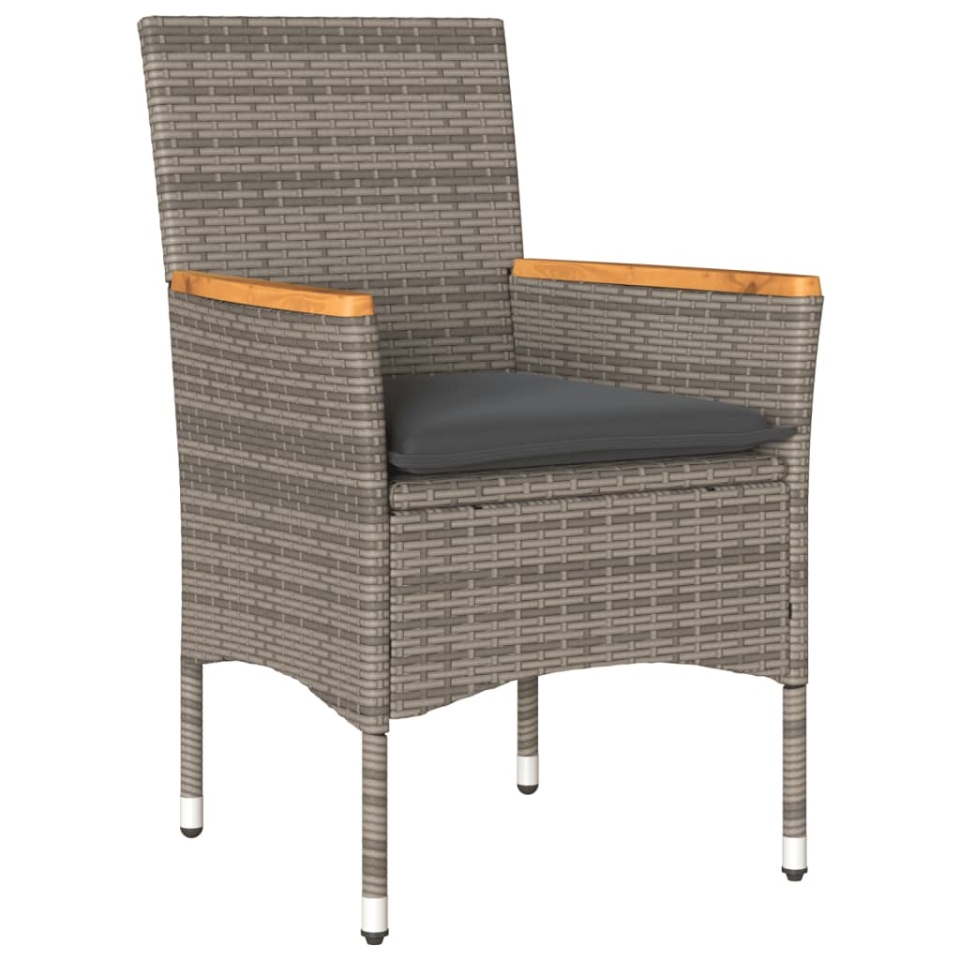Set bistro cu perne, 3 piese, gri, poliratan și lemn acacia - 2 | YEO