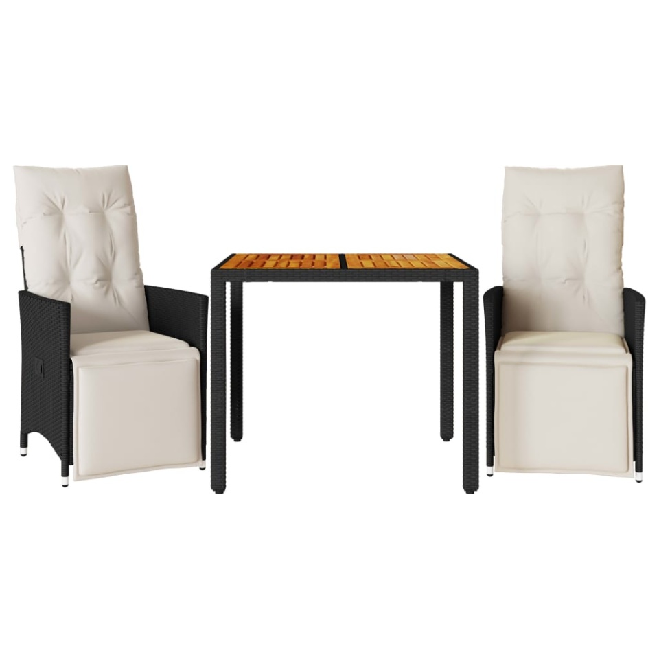 Set bistro cu perne, 3 piese, negru, poliratan - 1 | YEO