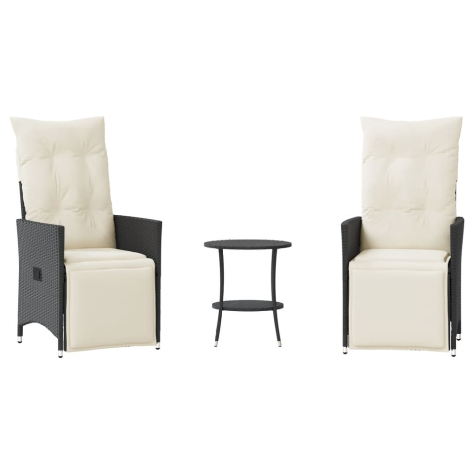 Set bistro cu perne, 3 piese, negru, poliratan - 1 | YEO