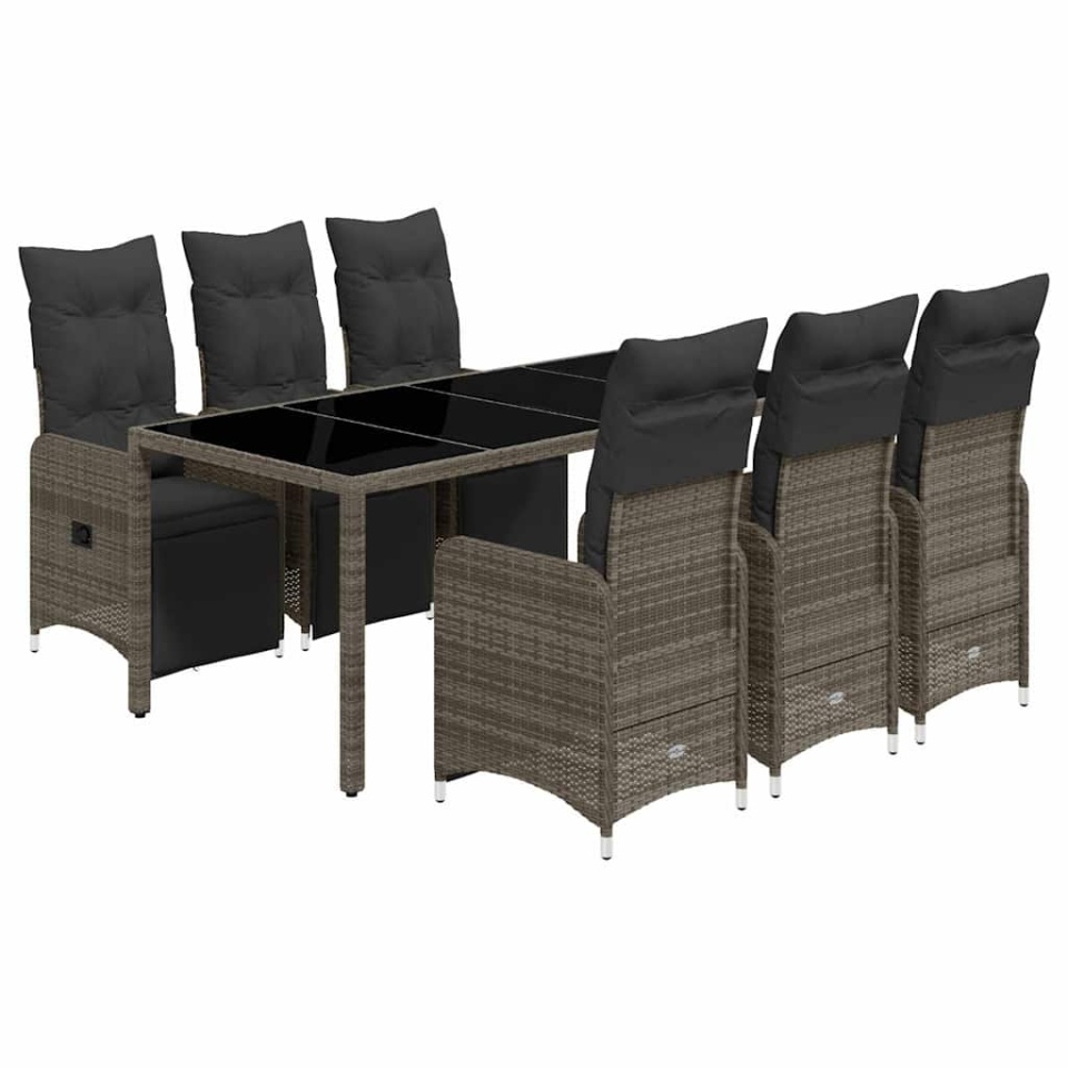 Set bistro de grădină cu perne, 7 piese, gri, poliratan - 1 | YEO