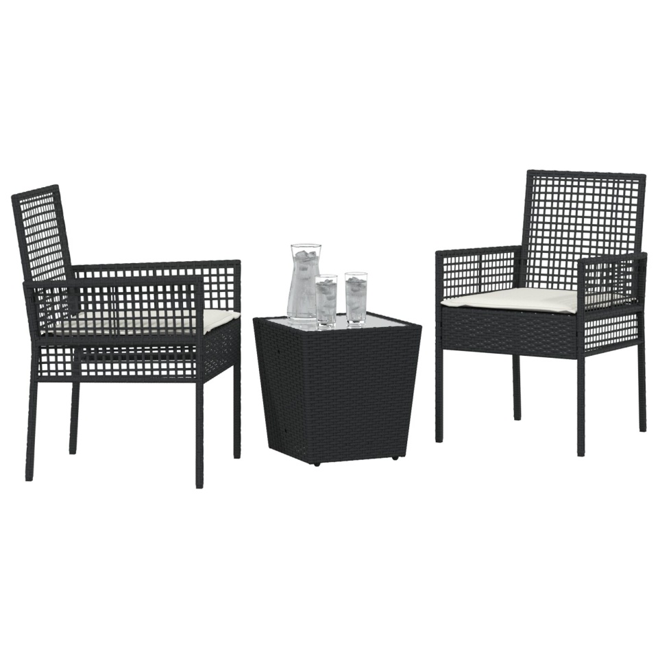 Set Bistro Gradina 3 Piese cu Perne Negru din Poliratan - 2 | YEO