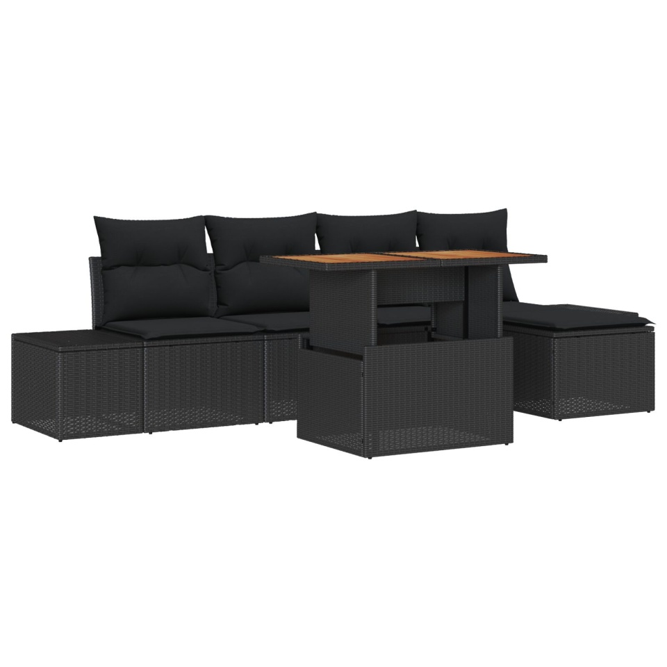 Set Canapea Grădină 6 Piese Perne Negru Ratan Polimer - 1 | YEO