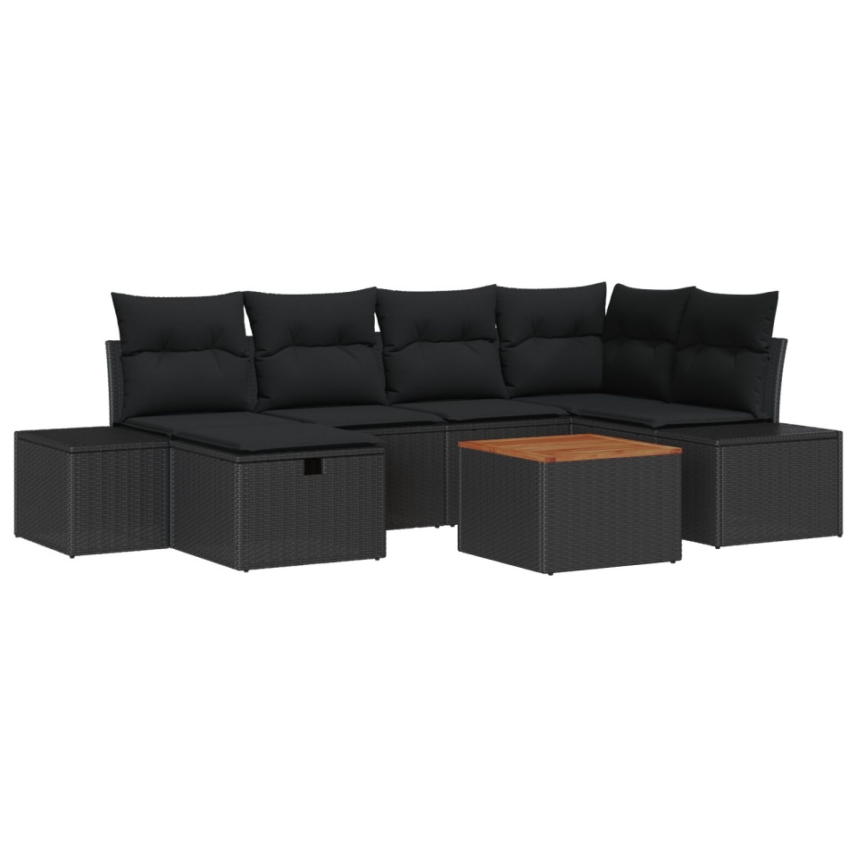 Set Canapea Grădină 7 Piese Negru Poliratan Mobilier Extern - 1 | YEO