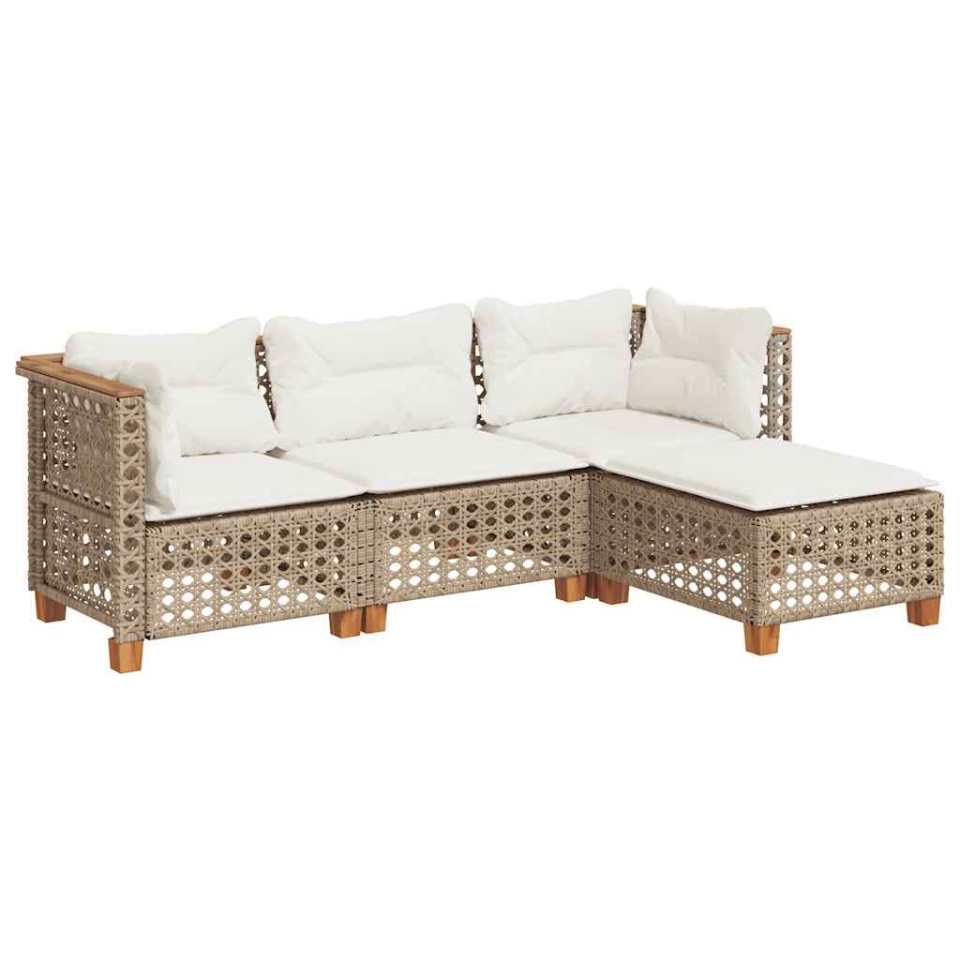 Set canapele de grădină, 4 piese, cu perne, bej, poliratan - 1 | YEO