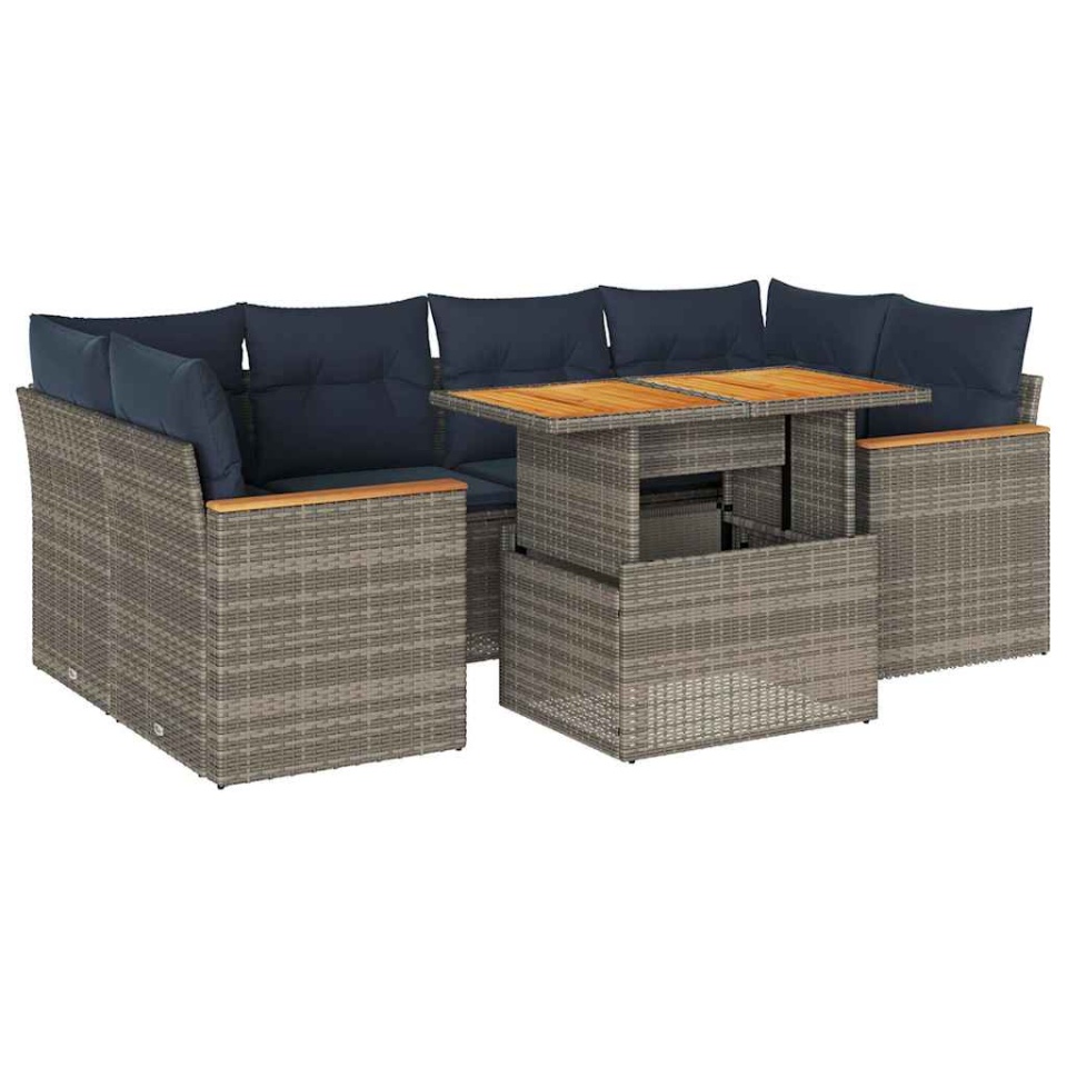 Set canapele de grădină, 7 piese, cu perne, gri, poliratan - 1 | YEO