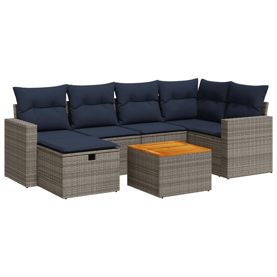 Set canapele de grădină, 7 piese, cu perne, gri, poliratan - 1 | YEO
