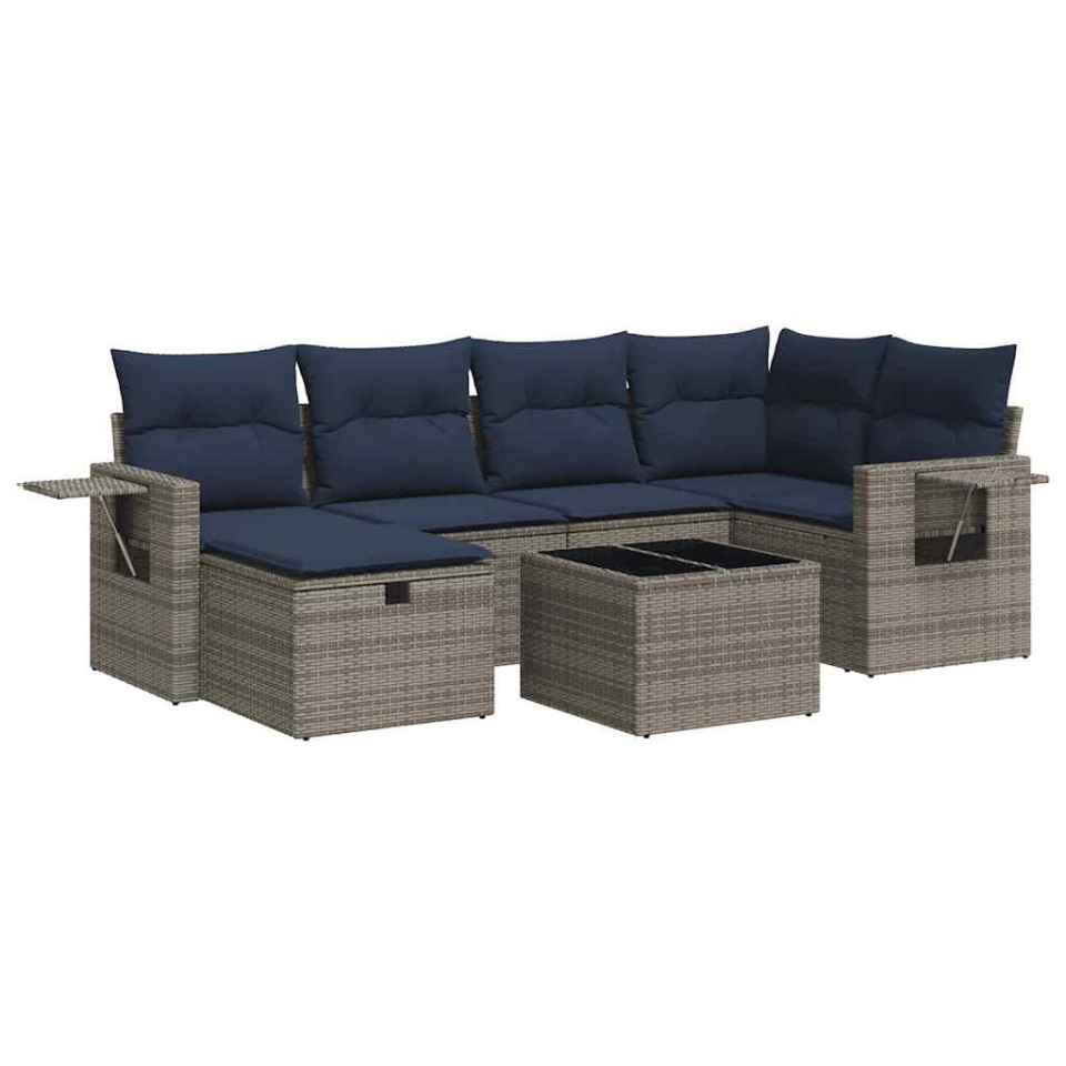 Set canapele de grădină, 7 piese, cu perne, gri, poliratan - 1 | YEO