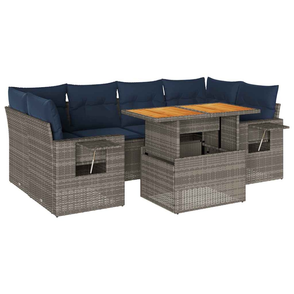 Set canapele de grădină, 7 piese, cu perne, gri, poliratan - 1 | YEO
