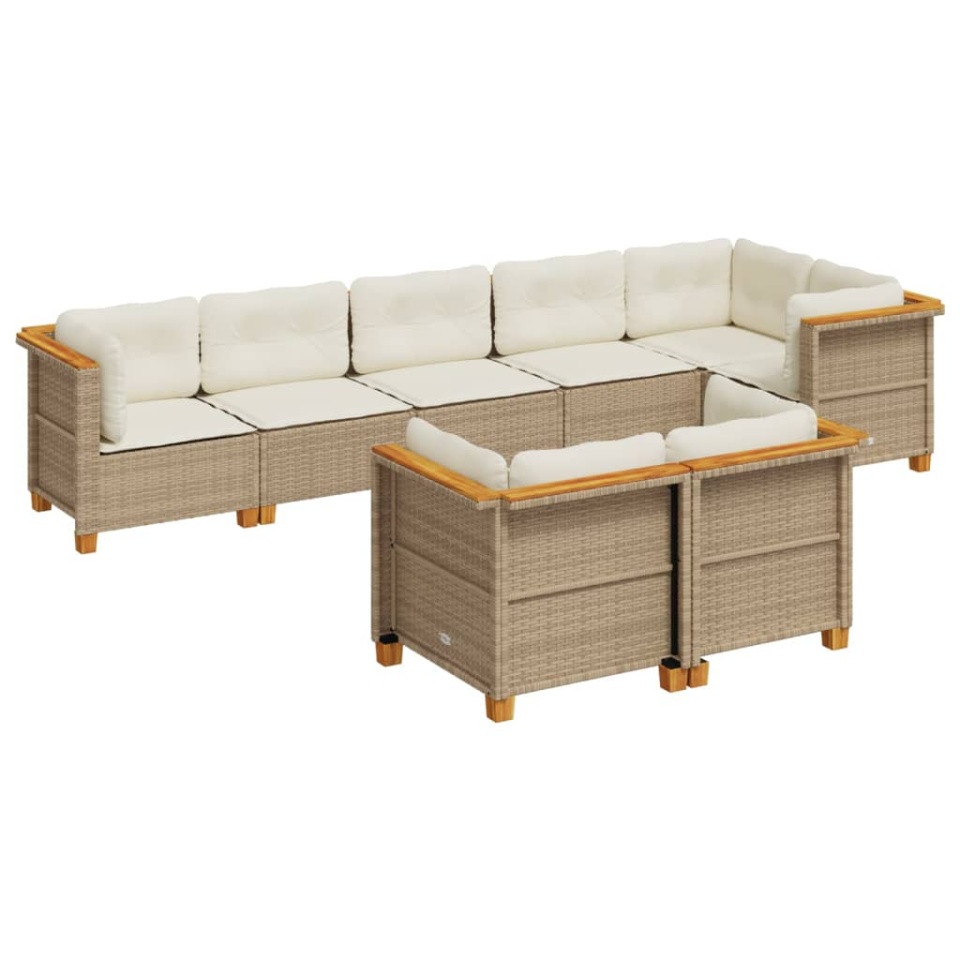 Set canapele de grădină, 8 piese, cu perne, bej, poliratan - 1 | YEO