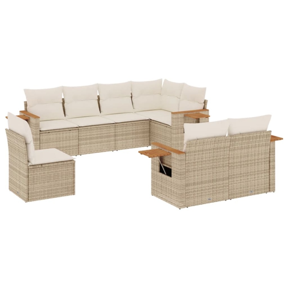 Set canapele de grădină, 8 piese, cu perne, bej, poliratan - 1 | YEO