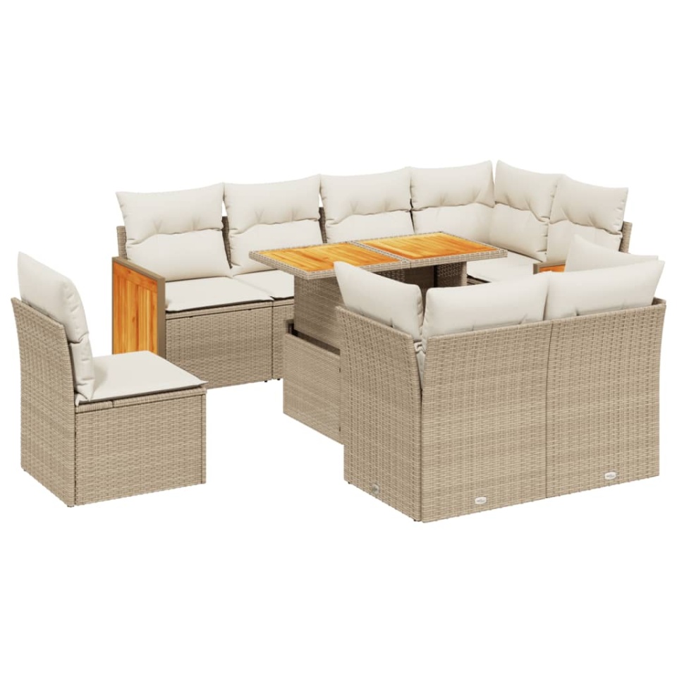 Set canapele de grădină, 9 piese, cu perne, bej, poliratan - 1 | YEO