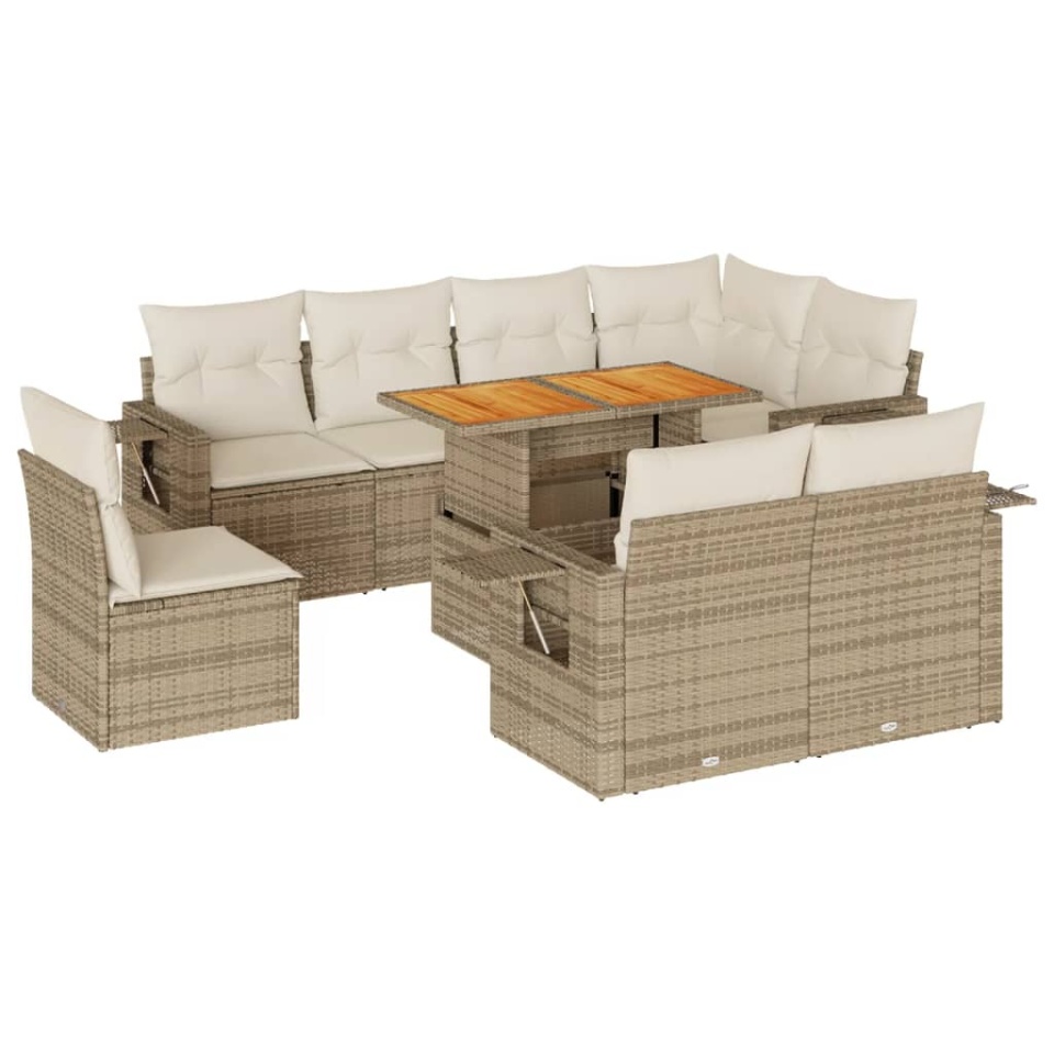 Set canapele de grădină, 9 piese, cu perne, bej, poliratan - 1 | YEO