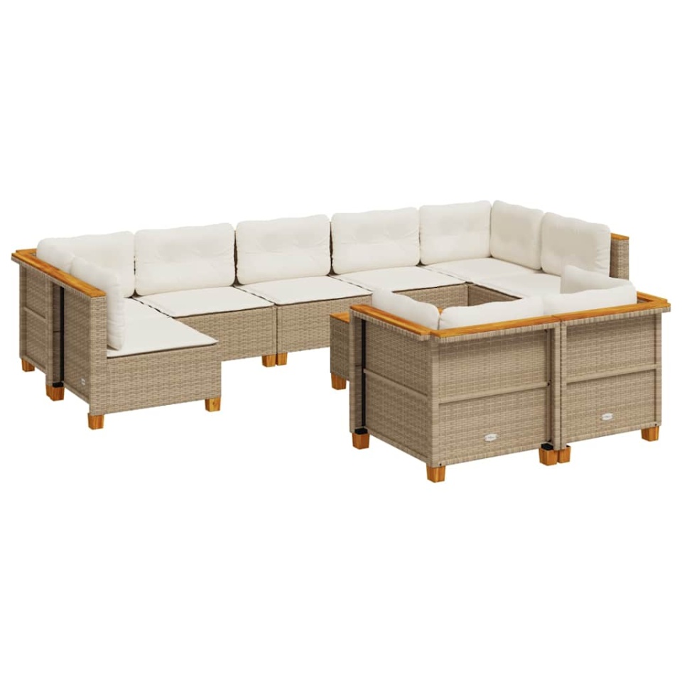 Set canapele de grădină cu perne, 10 piese, bej, poliratan - 1 | YEO