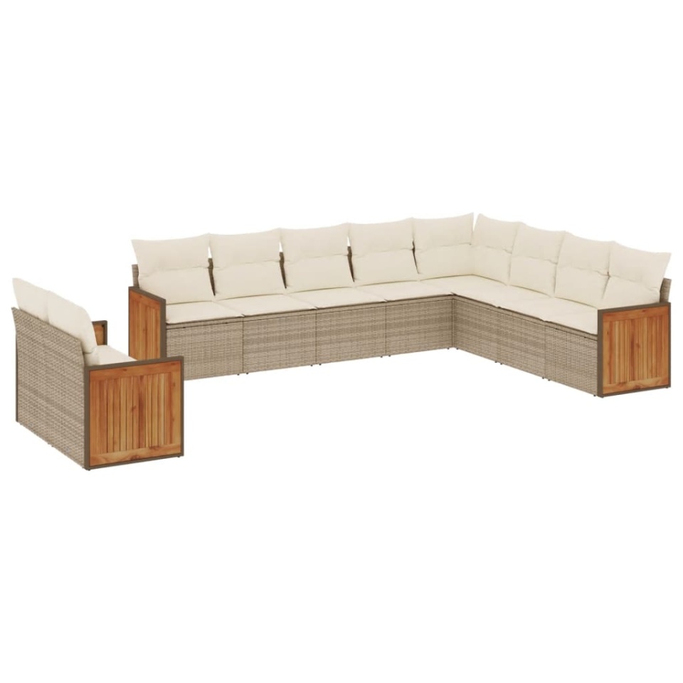 Set canapele de grădină cu perne, 10 piese, bej, poliratan - 1 | YEO