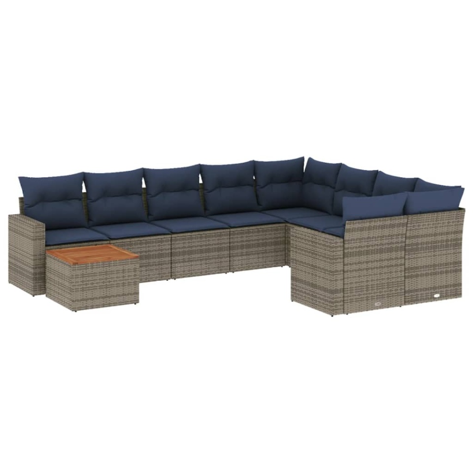 Set canapele de grădină cu perne, 10 piese, gri, poliratan - 1 | YEO