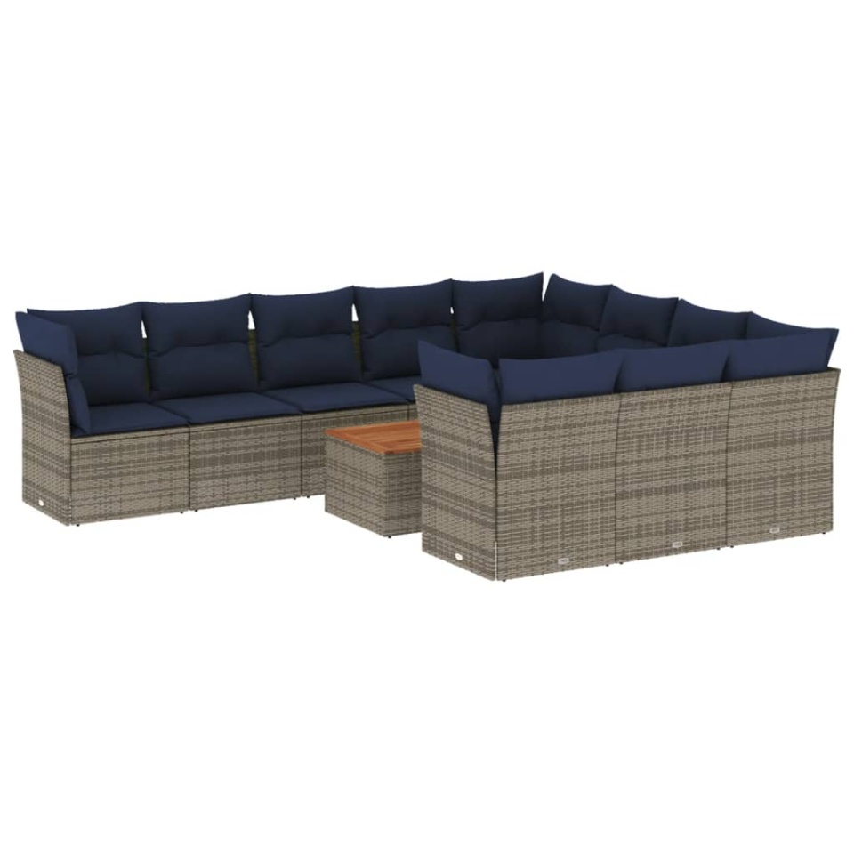 Set canapele de grădină cu perne, 11 piese, gri, poliratan - 1 | YEO